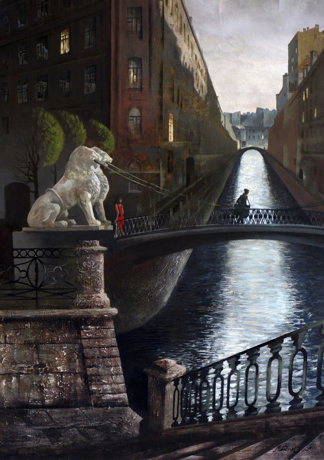 Серия "Пейзажи" - река, пейзаж, домик, город, мостик - оригинал