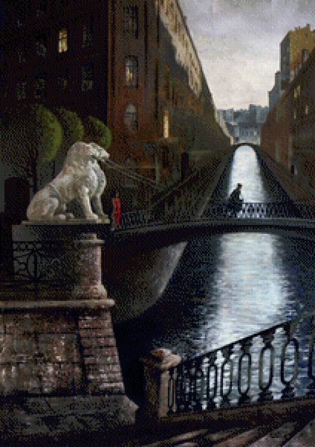 Серия "Пейзажи" - река, домик, мостик, город, пейзаж - предпросмотр