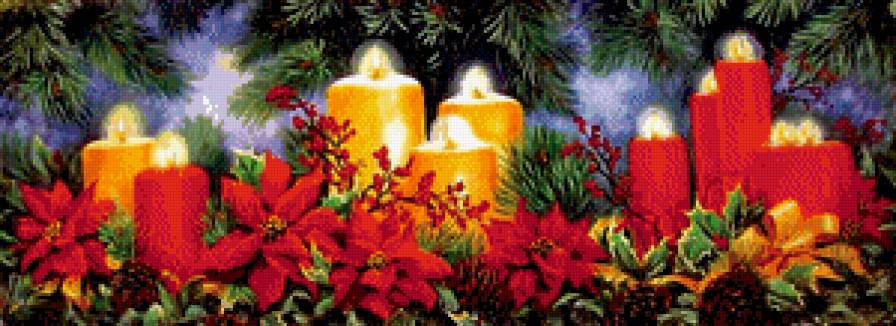 новогоднее панно - свеча, елка, рождественская звезда, бант, пуанссетия, цветы - предпросмотр