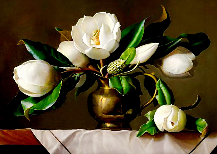 букет белой камелии - картина, цветы, живопись, ваза - оригинал