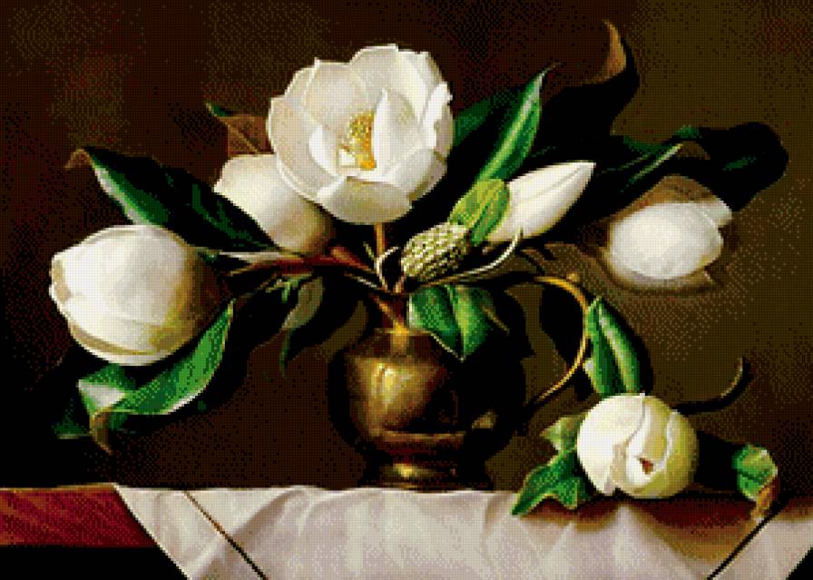 букет белой камелии - цветы, ваза, живопись, картина - предпросмотр