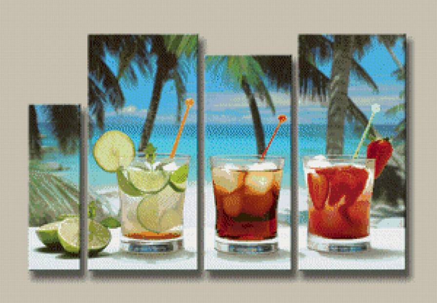 полиптих стаканы - стаканы, полиптих, море, фрукты - предпросмотр