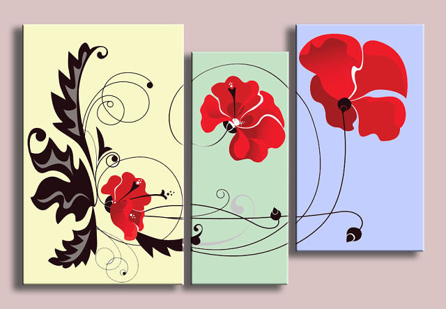 триптих маки - маки, цветы - оригинал