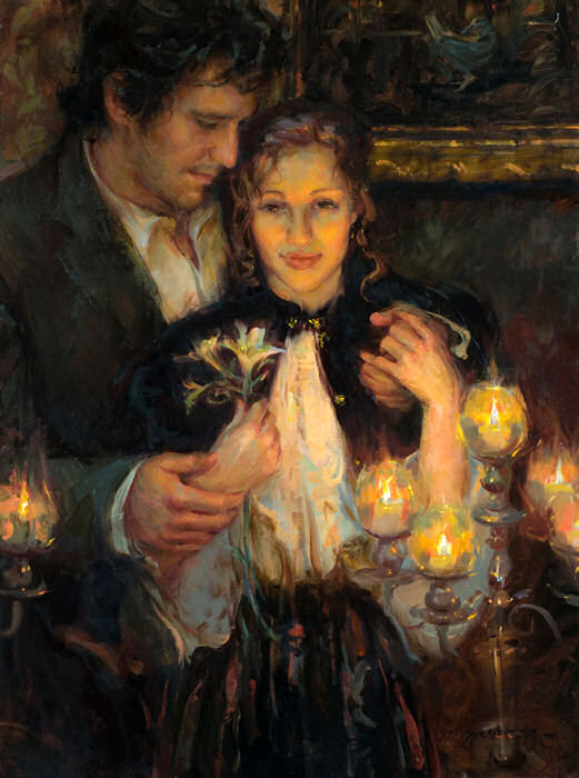 При свечах - двое, девушка, пара, мужчина, свечи - оригинал