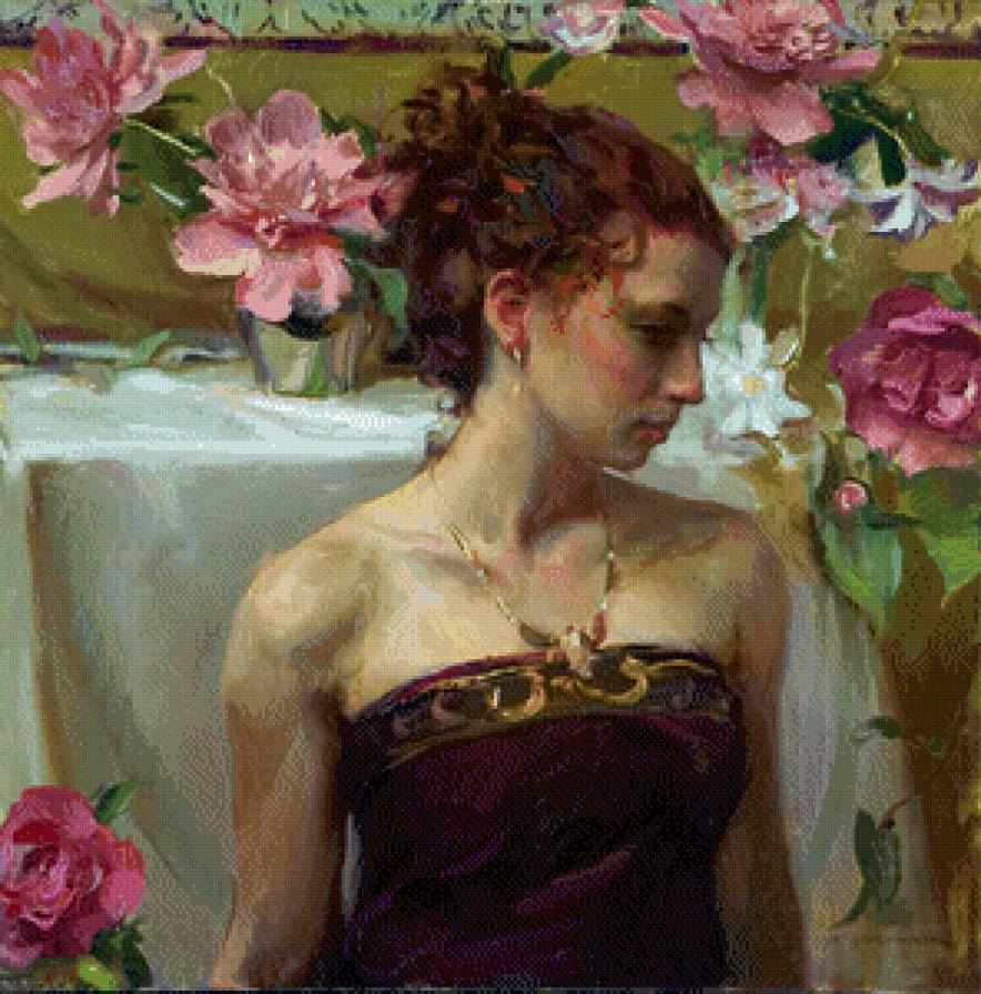 Пионовый букет - цветы, пионы, девушка - предпросмотр