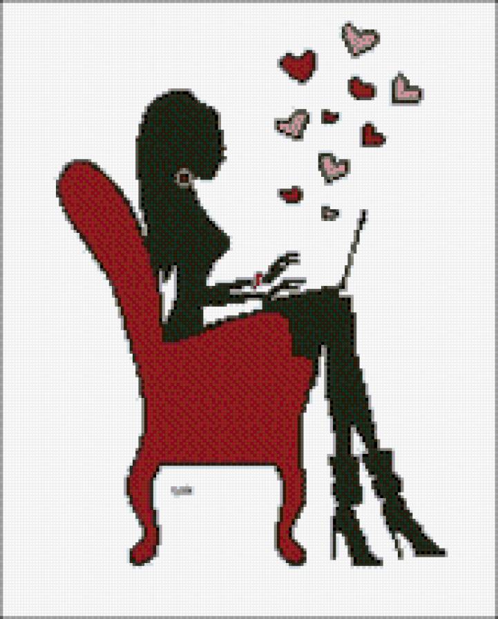девушка с ноутбуком - люди, дама, женский образ, черно красное - предпросмотр