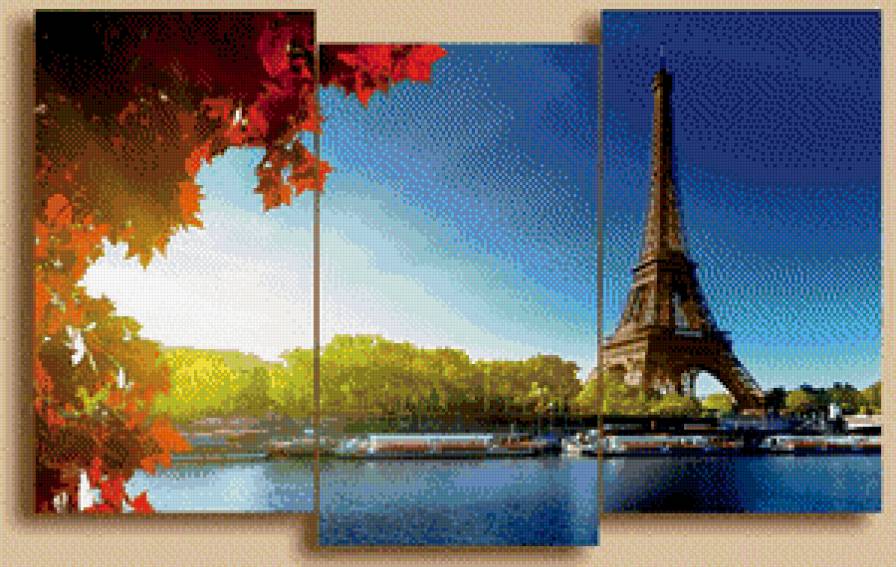 триптих париж - река, эйфелевая башня, природа - предпросмотр