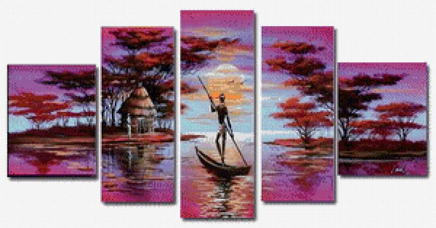 триптих африка - лодка, природа, человек - предпросмотр