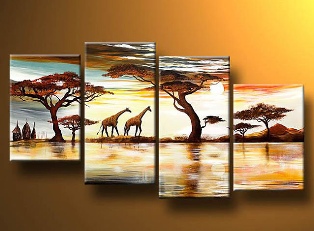триптих африка - деревья, природа, жирафы - оригинал