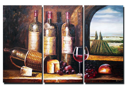 триптих натюрморт - виноград, вино, бутылки - оригинал