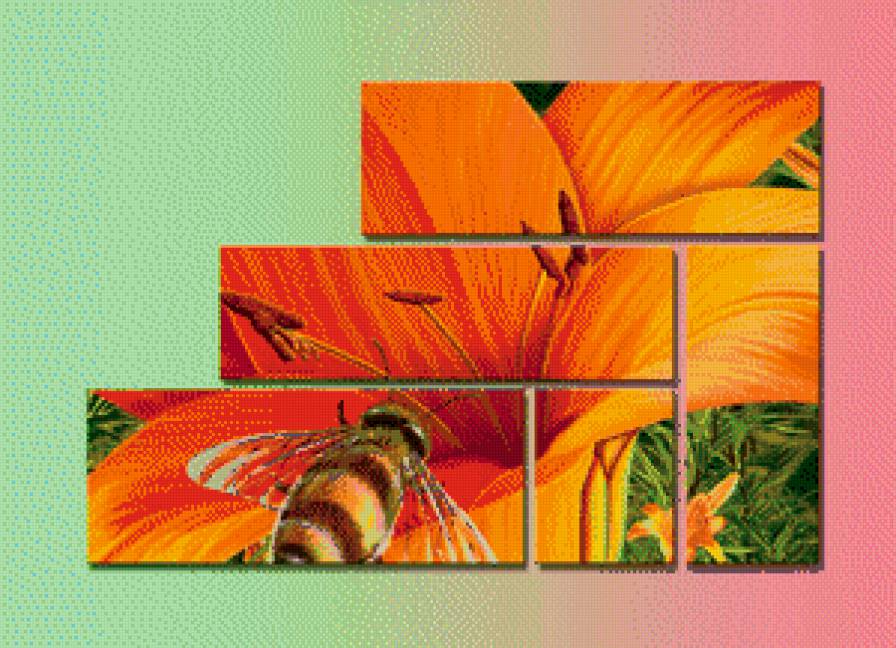 триптих лилии - цветы, природа, пчела - предпросмотр