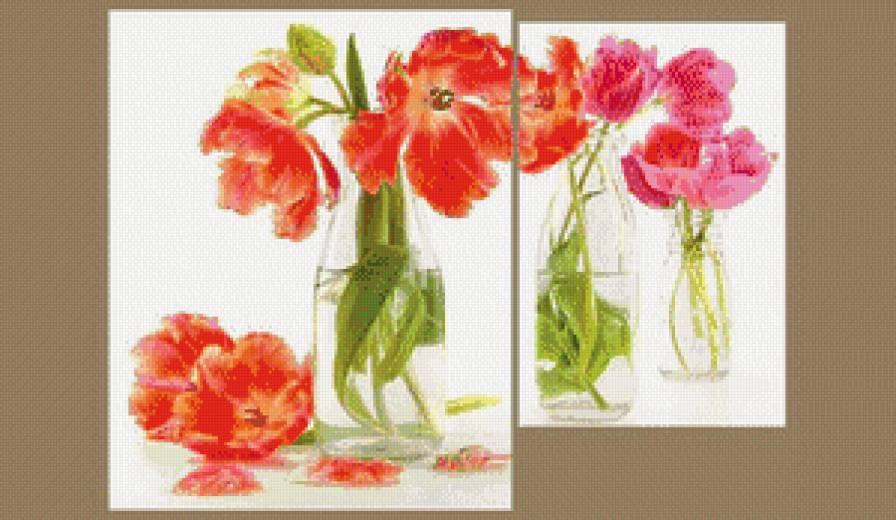 триптих тюльпаны - полиптих, цветы, тюльпаны - предпросмотр