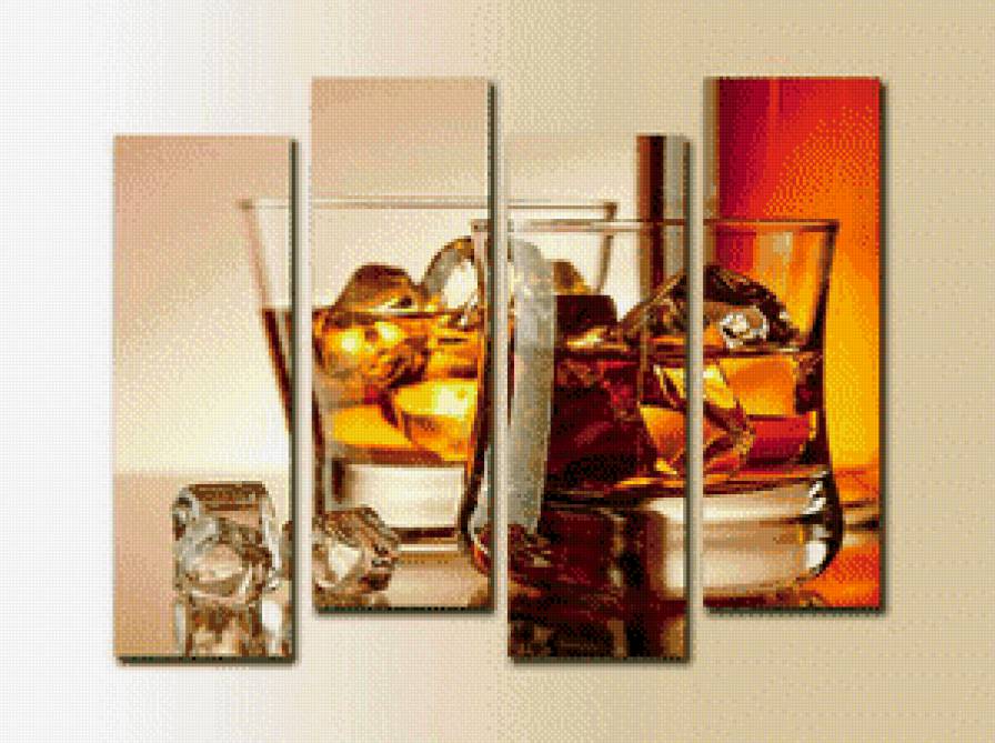 триптих стаканы - лед, коктейль, виски - предпросмотр
