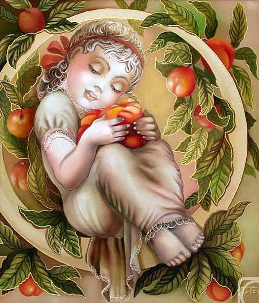 Девочка с персиками - девочка.дитя, персики - оригинал