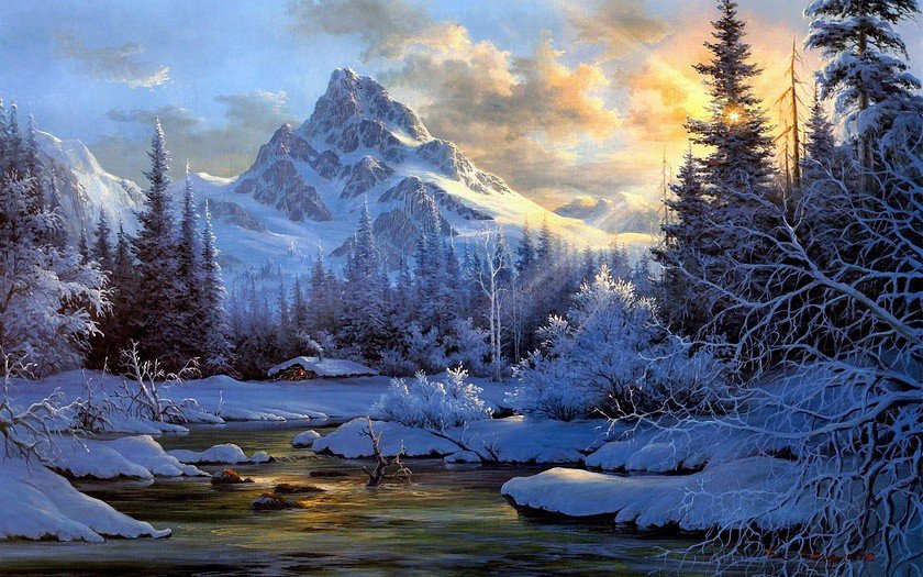 Зимняя сказка - зима, солнце, горы - оригинал