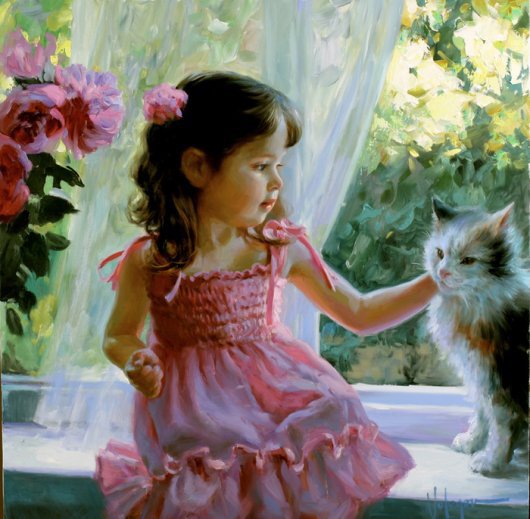 Картина Вл.Волегова - котенок, девочка, картина, искусство - оригинал