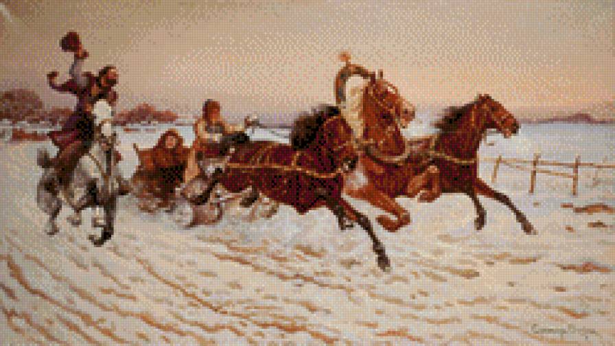 Зимой - зима, лошади, природа - предпросмотр