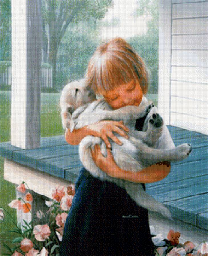 Серия "Очаровашки" - дети, собаки, пейзаж, щенки, девочка, животные - предпросмотр