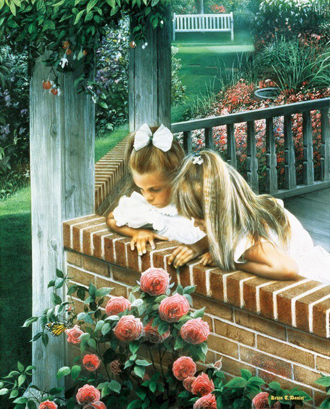 Серия "Очаровашки" - лето, пейзаж, домик, девочки, цветы, дети - оригинал