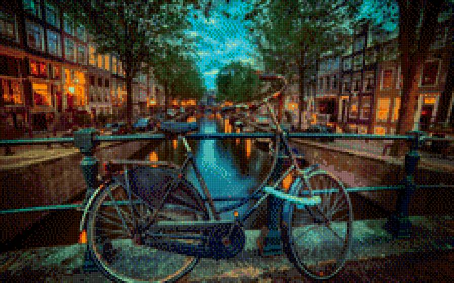 Велосипед. - велосипед, прогулка, вечер, город - предпросмотр