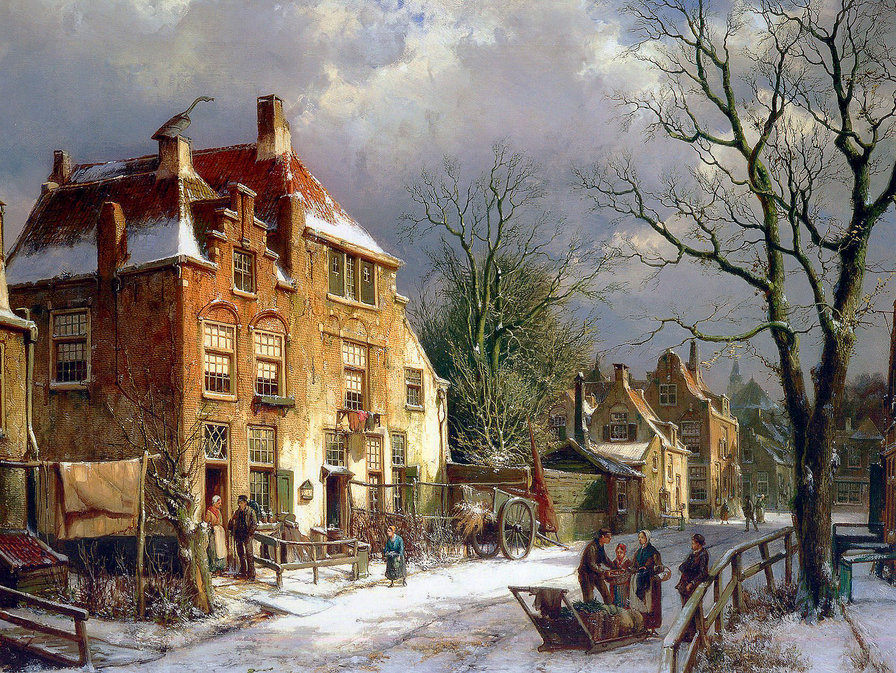 holland winter - голландия, зима, живопись, пейзаж - оригинал