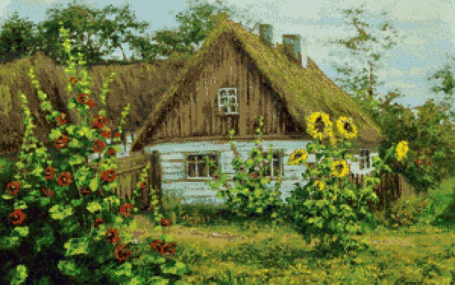 Домик в деревне. - дом, деревня, картина, природа - предпросмотр