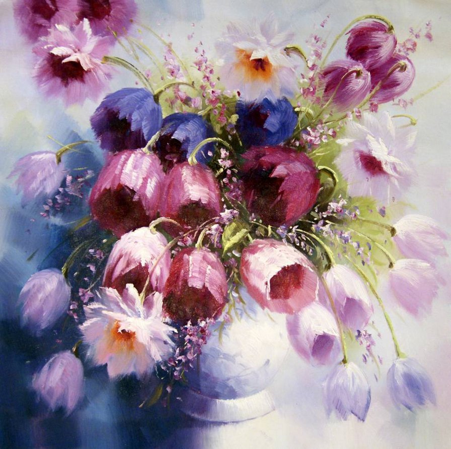 картина маслом - цветы, тюльпаны - оригинал