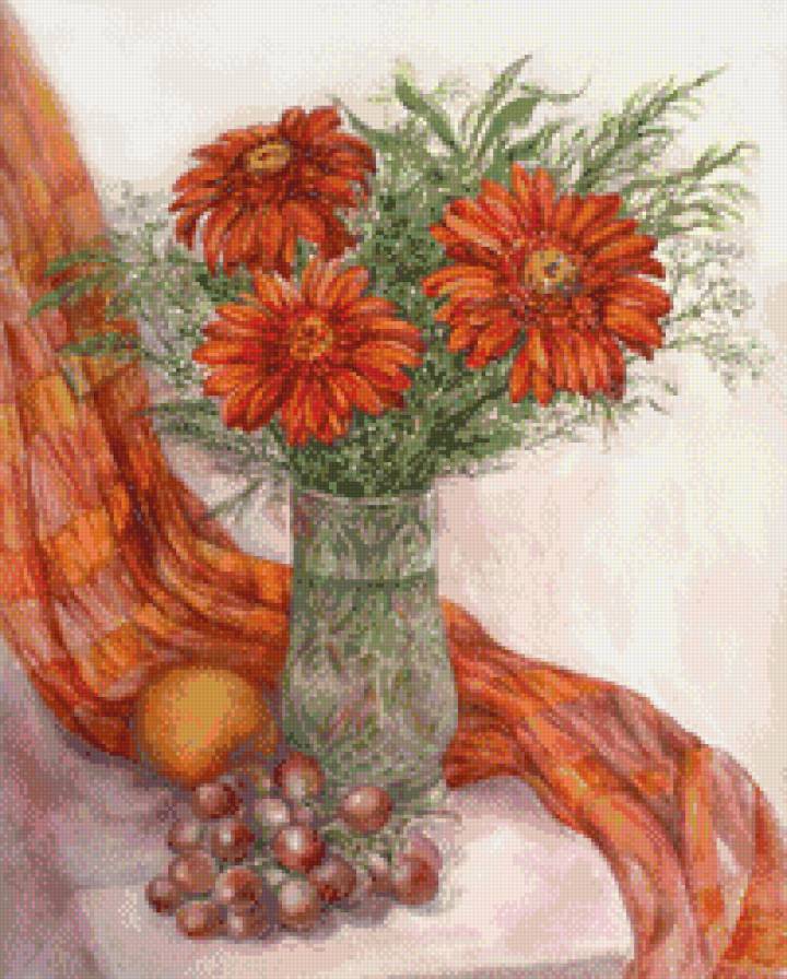 натюрморт - натюрморт, фрукты, цветы - предпросмотр