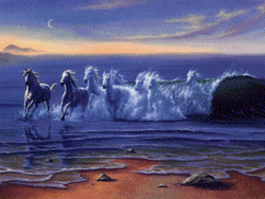 Кони - лошади, животные, вода - предпросмотр