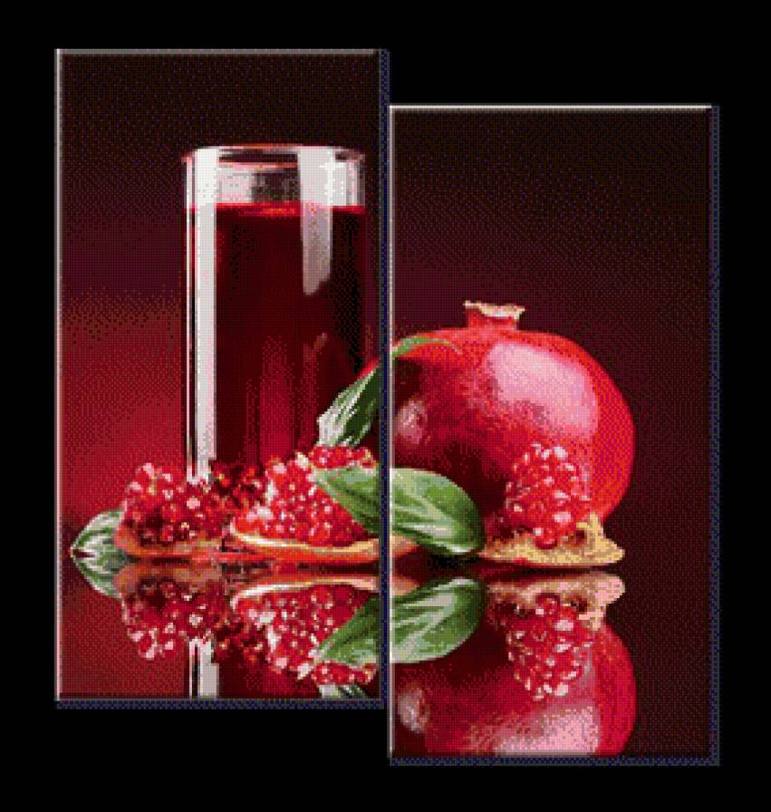 триптих гранат - сок, фрукты, стакан - предпросмотр