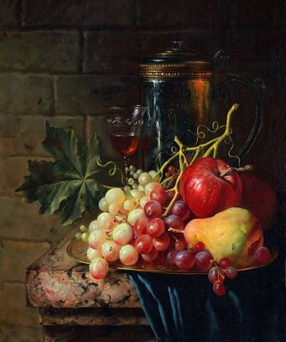 натюрморт - фрукты, виноград, вино, бокал - оригинал