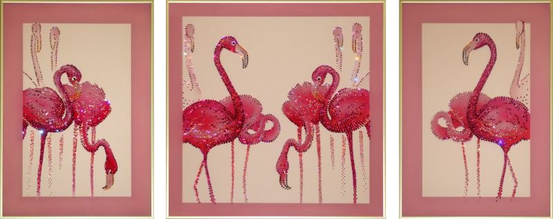триптих розовый фламинго - природа, птицы - оригинал