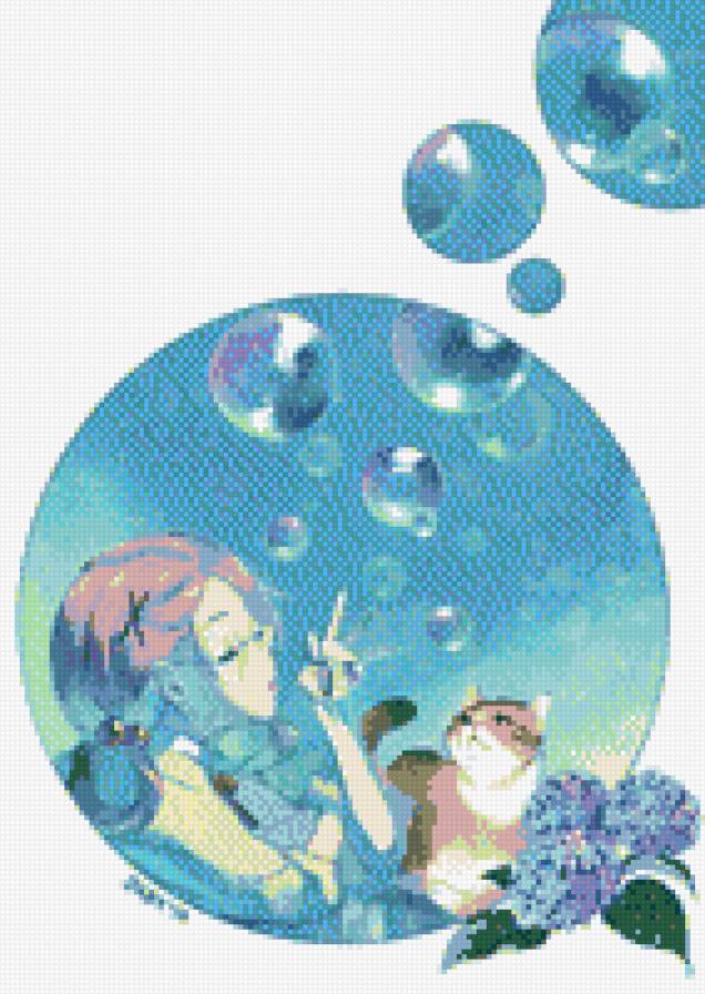 Пузырьки - кот, девушка, пузыри, небо - предпросмотр