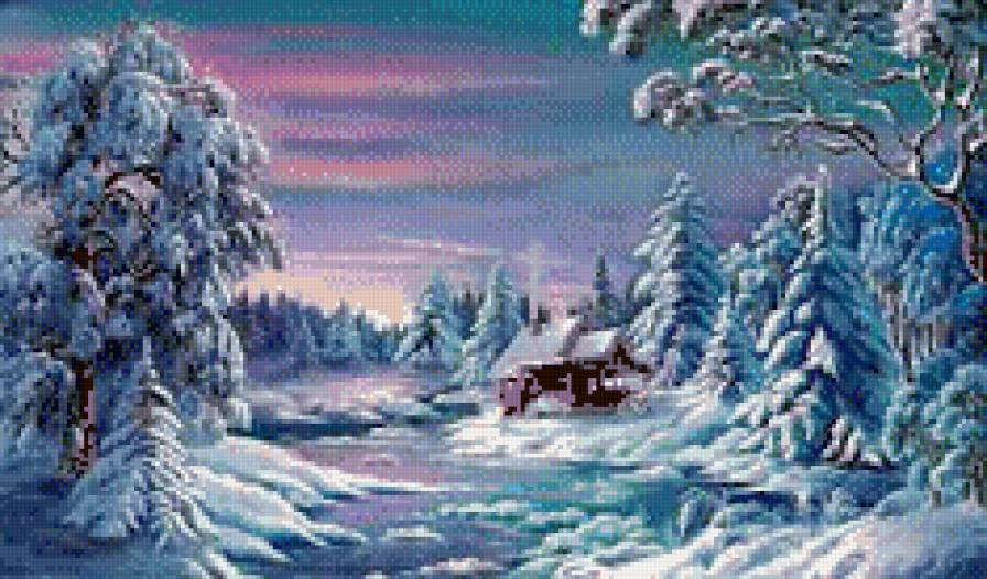 зима - зима, пейзаж, домик, природа - предпросмотр