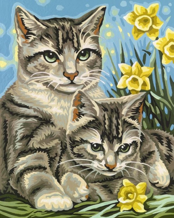 Коты в цветах - коты, животные - оригинал