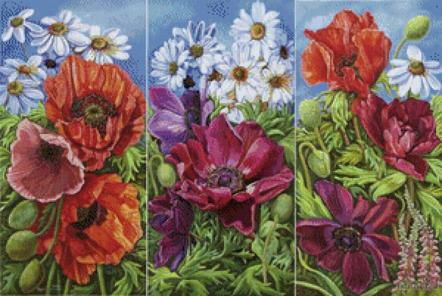 Триптих"Маки" - цветы, триптих - предпросмотр