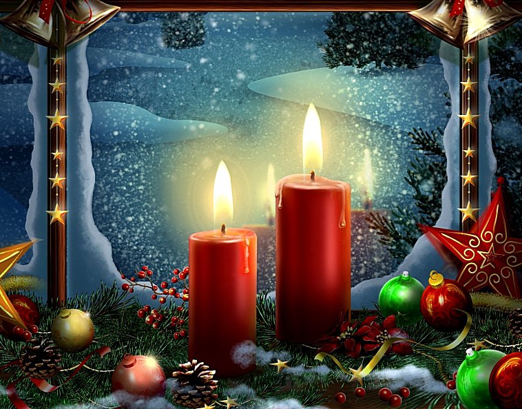 Две свечи - окно, рождество, праздник.свечи - оригинал