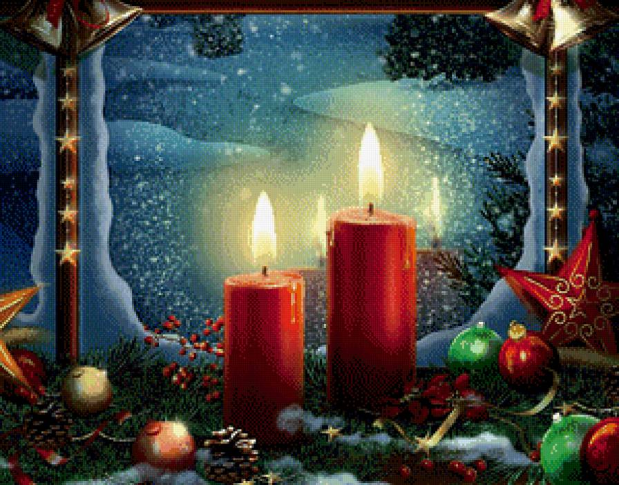 Две свечи - праздник.свечи, рождество, окно - предпросмотр