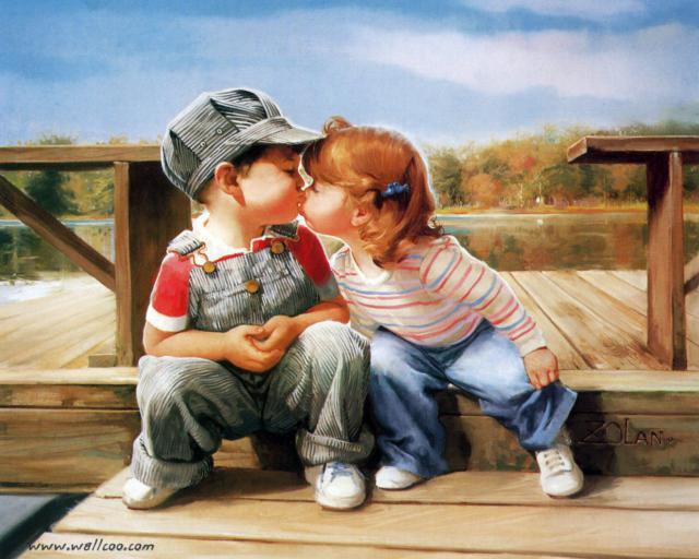дети первый поцелуй - дети, двое, мальчик, девочка, поцелуй - оригинал