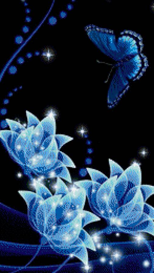 Прекрасный синий - цветы, бабочка, синий - предпросмотр