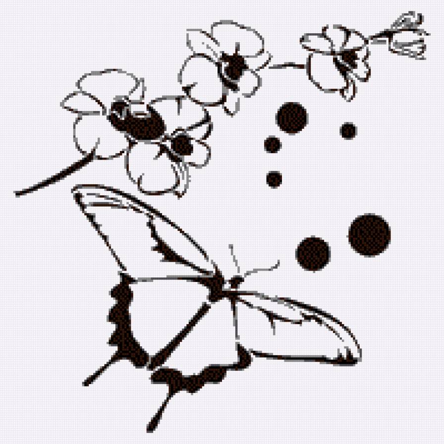 сакура с бабочкой - цветы, черно белое, бабочка - предпросмотр