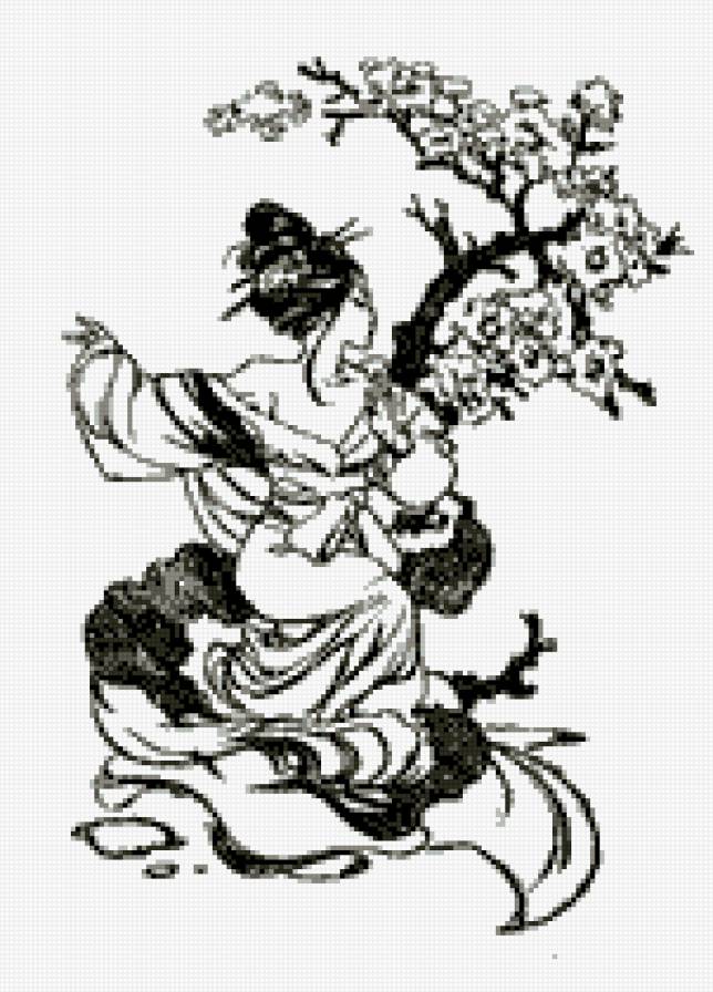 Под сакурой - гейша, япония, сакура, девушка - предпросмотр