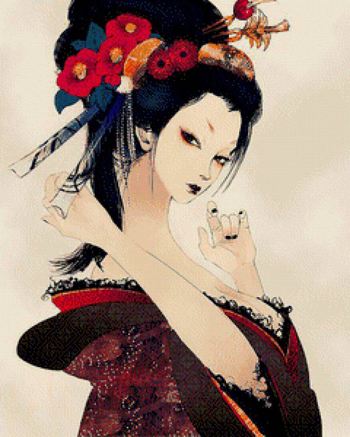 Красотка - портрет, япония, гейша - предпросмотр