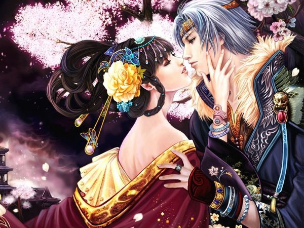 Прощание - япония, пара, поцелуй, гейша - оригинал