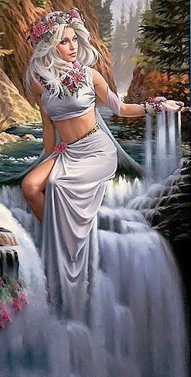 Речная фея - вода, река, пейзаж, водопад, девушка, женщина, фея, дама, люди, фэнтези - оригинал
