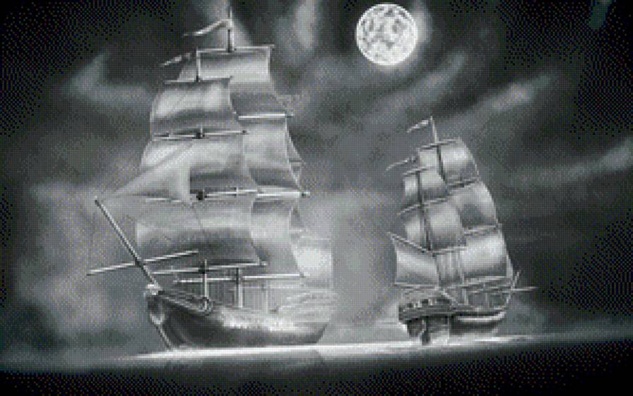 В свете луны... - пейзаж, ночь, море, корабль, монохром - предпросмотр