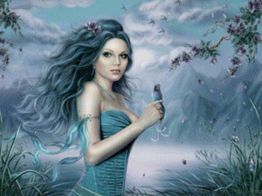 Девушка с птицей - красавица, фэнтези, дама, девушка - предпросмотр