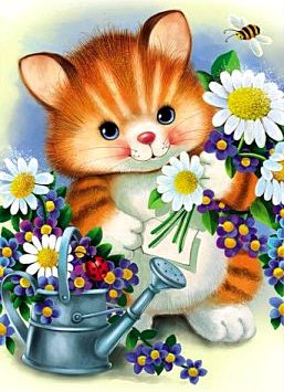 Усатый-полосатый - тигренок, котенок, цветы, детское, садовод - оригинал