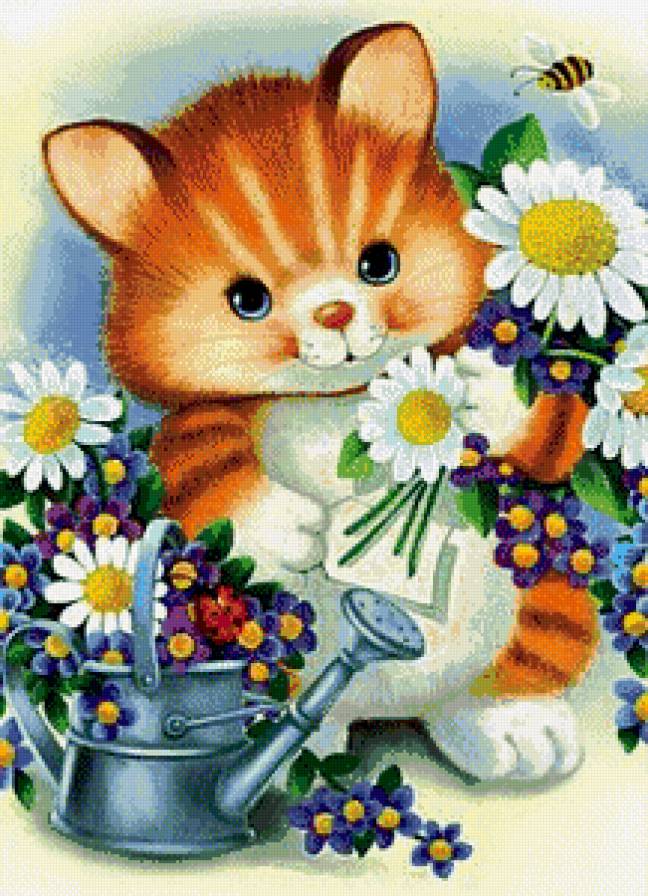 Усатый-полосатый - цветы, садовод, котенок, детское, тигренок - предпросмотр