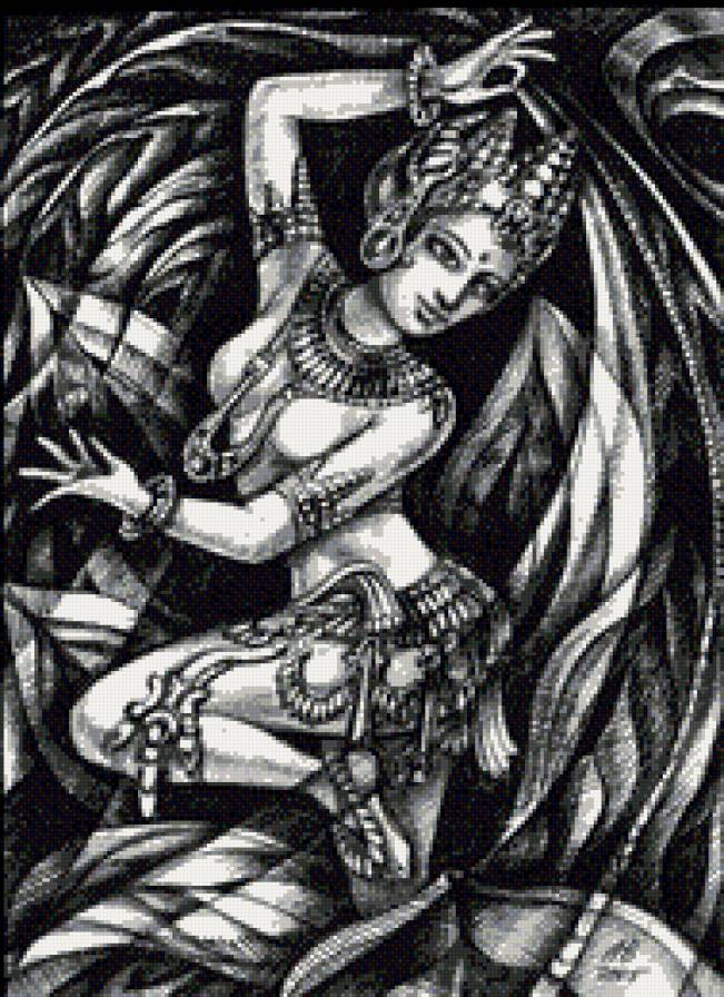 Индийская танцовщица - девушка, азия, восток, индия, монохром - предпросмотр